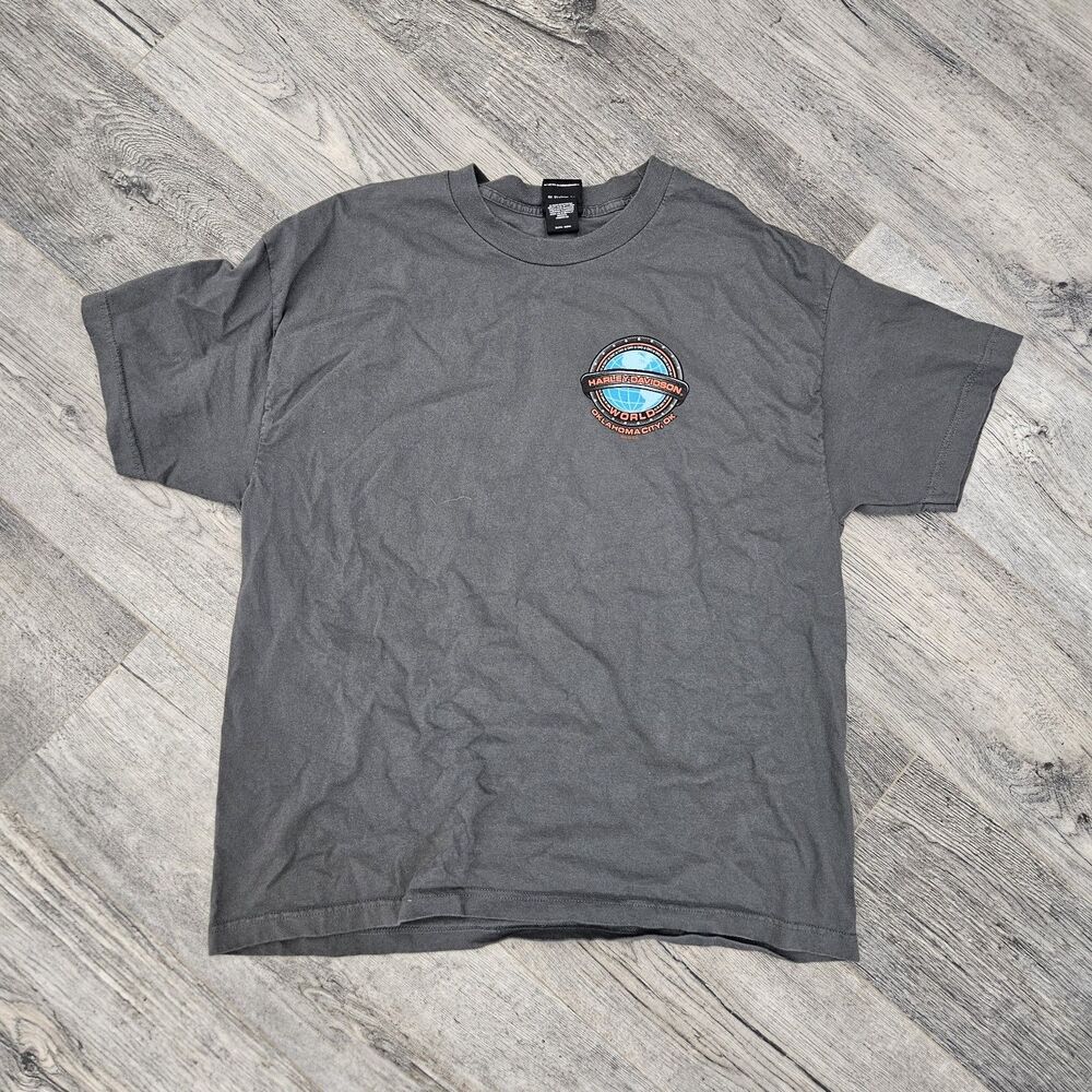 Harley Davidson Motorcycle T Shirt Men's Size XL Gray World Oklahoma City OKC